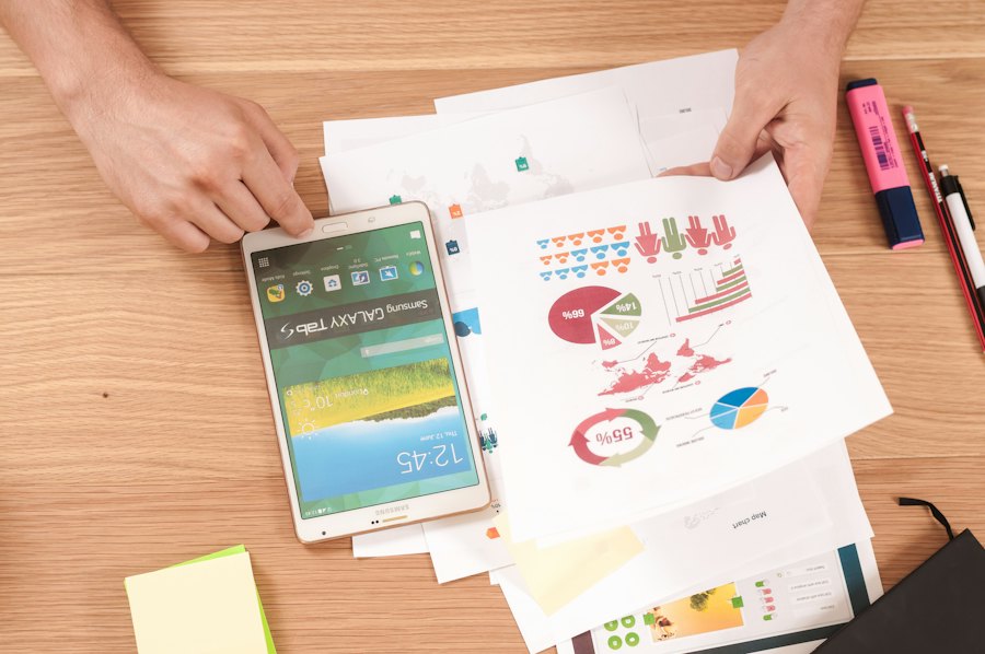 Financial reports and charts on a desk